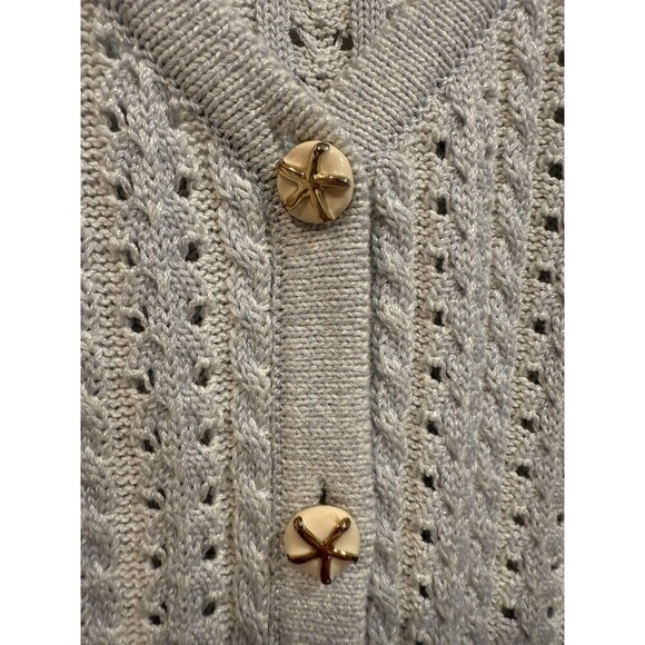 St John Sport Marie Gray Tan Gold Starfish Button Up Cardigan Wool Blend Sz L - Picture 7 of 7